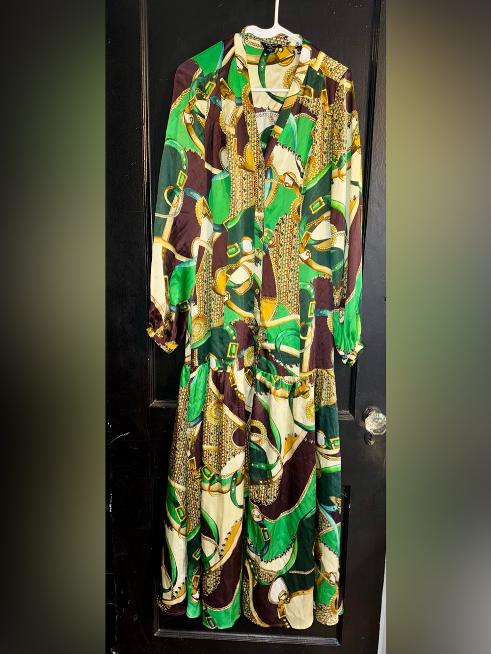 Marciano by Guess Green 100% Silk Long Sleeve Maxi Dress Size 4 or EU 40